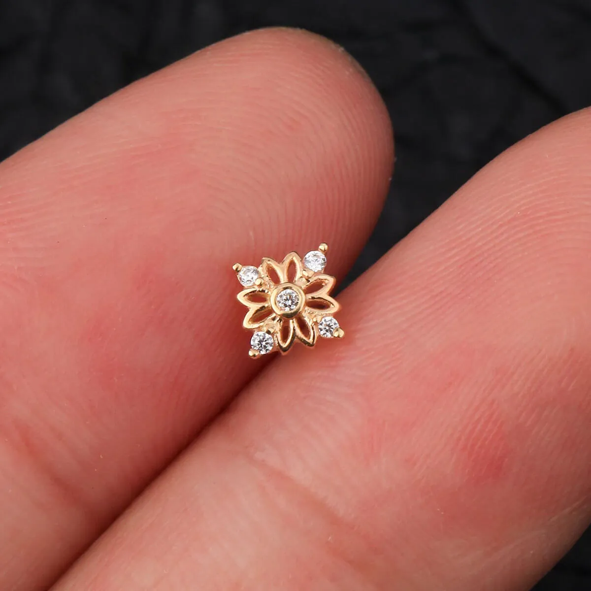 14K Gold 16G Flower Dermal Top Internally Threaded Dermal Jewelry