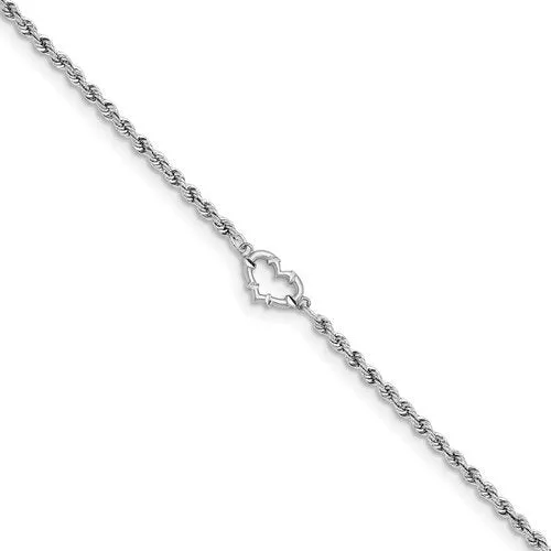 14K White Gold Heart Anklet