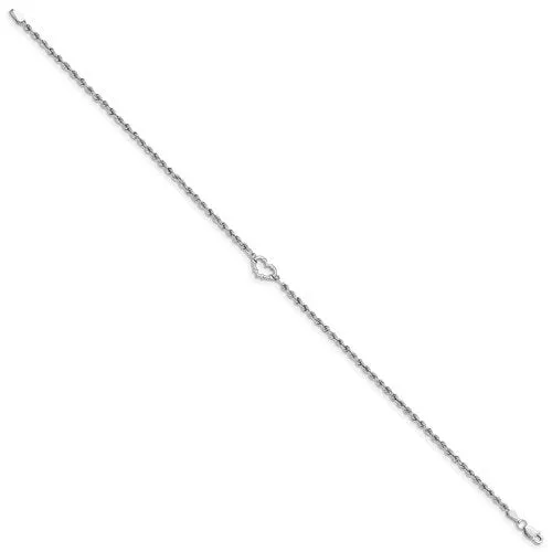 14K White Gold Heart Anklet