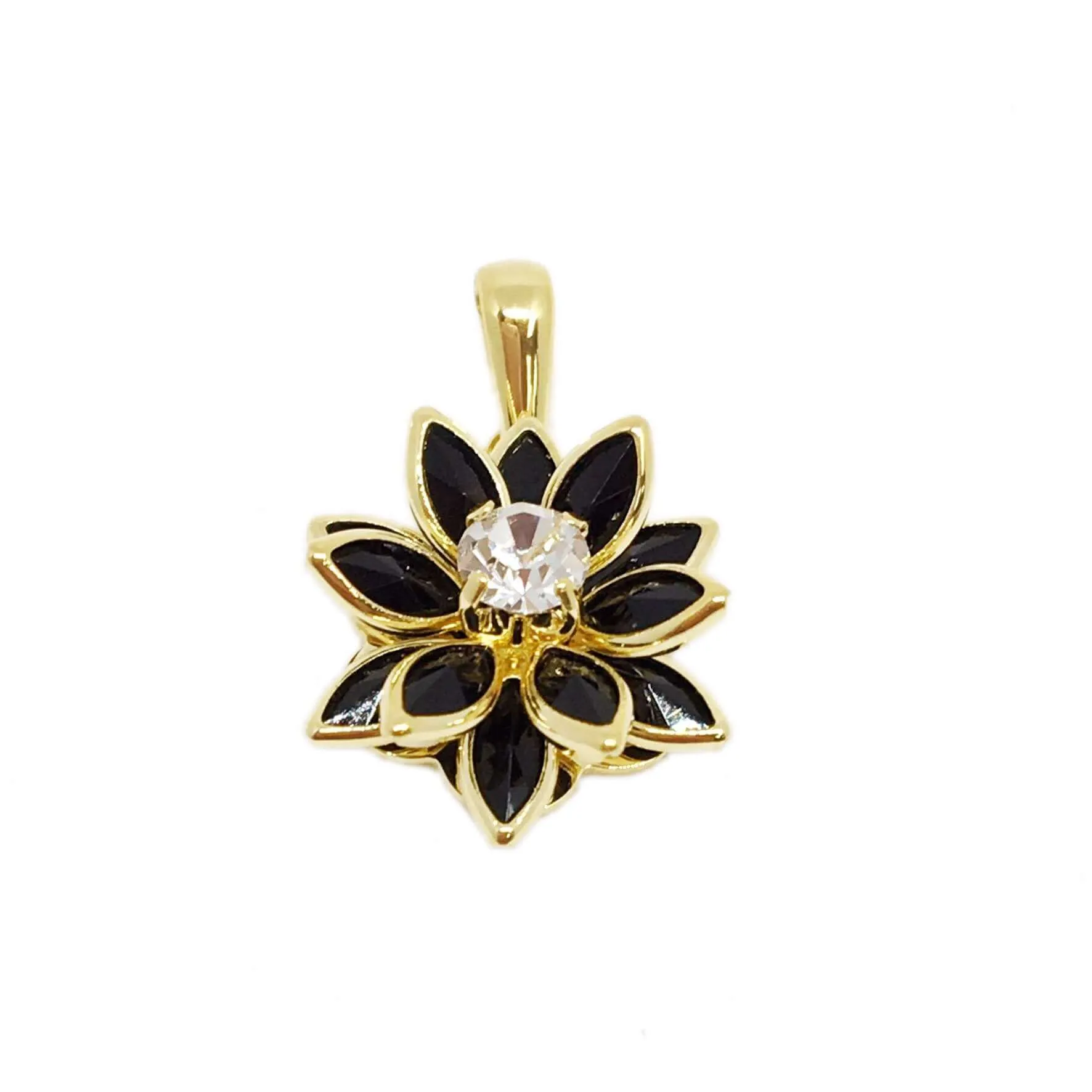 18k Gold Filled Black Flower Earrings Pendant Necklace Set