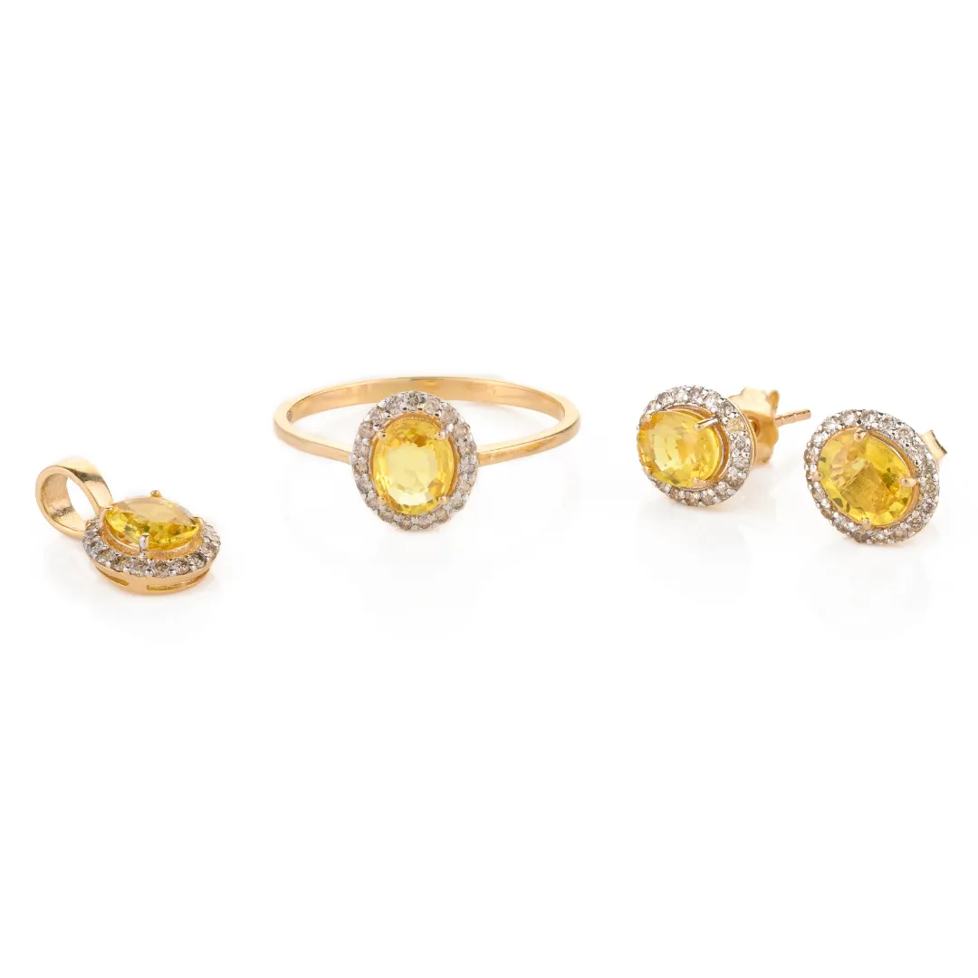 18K Gold Yellow Sapphire Combo Jewelry Set