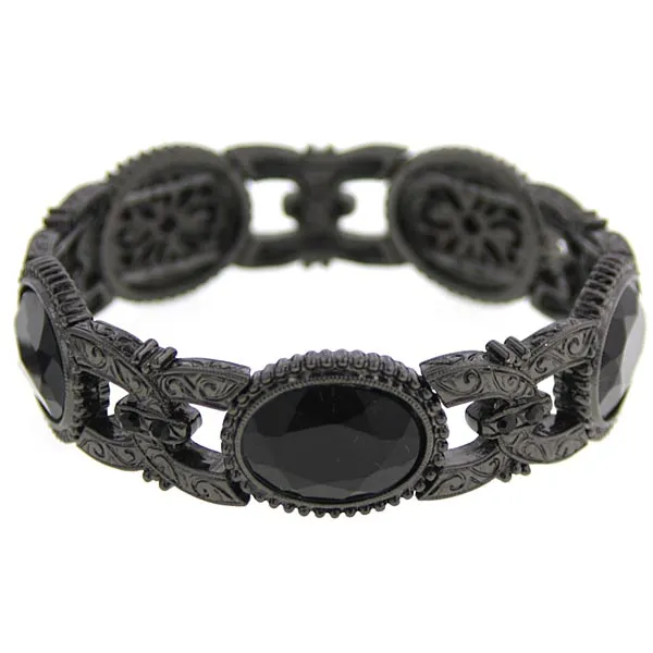 1928 Jewelry Bonne Nuit Black Oval Links Stretch Bracelet