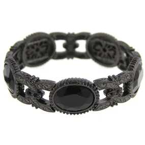 1928 Jewelry Bonne Nuit Black Oval Links Stretch Bracelet