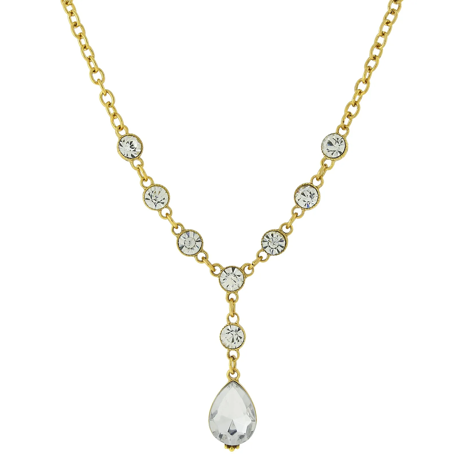 1928 Jewelry Clear Crystal Teardrop Y-Necklace 16"   3" Extender