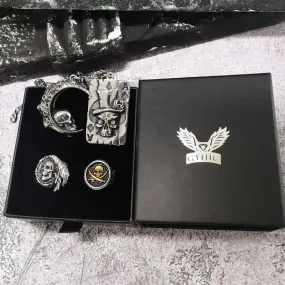 4 Pcs Skull Ring and Pendat Jewelry Set