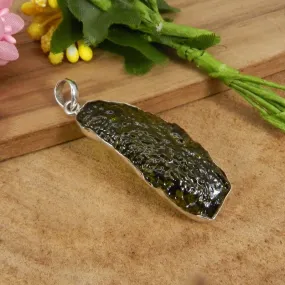 925 Sterling Silver Chinese Moldavite Handcrafted Bezel Set Pendant Jewelry