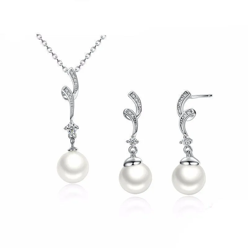 925 Sterling Silver White Pearl Jewelry Set