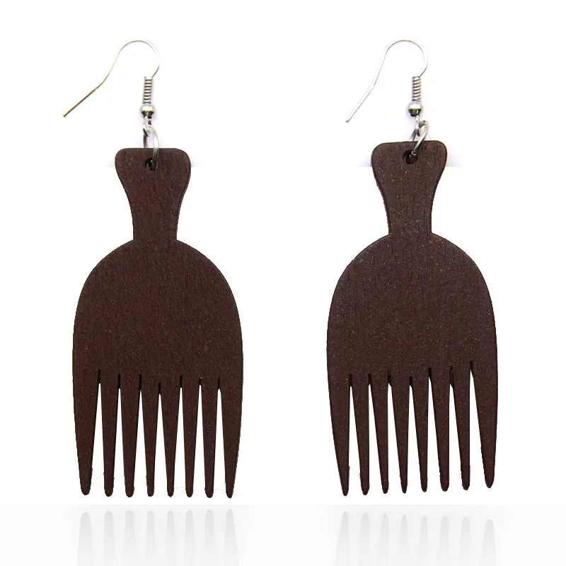 African Print Earrings | Brown comb wooden earrings