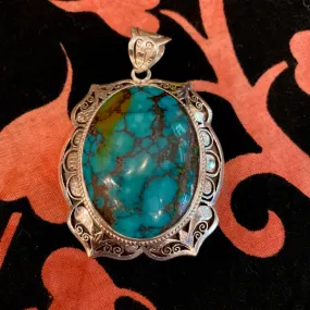 Antique Turquoise Pendant, Vintage Style Necklace, Silver Pendant, Women Jewelry, Crystal Pendant, Rare Turquoise Neck Piece