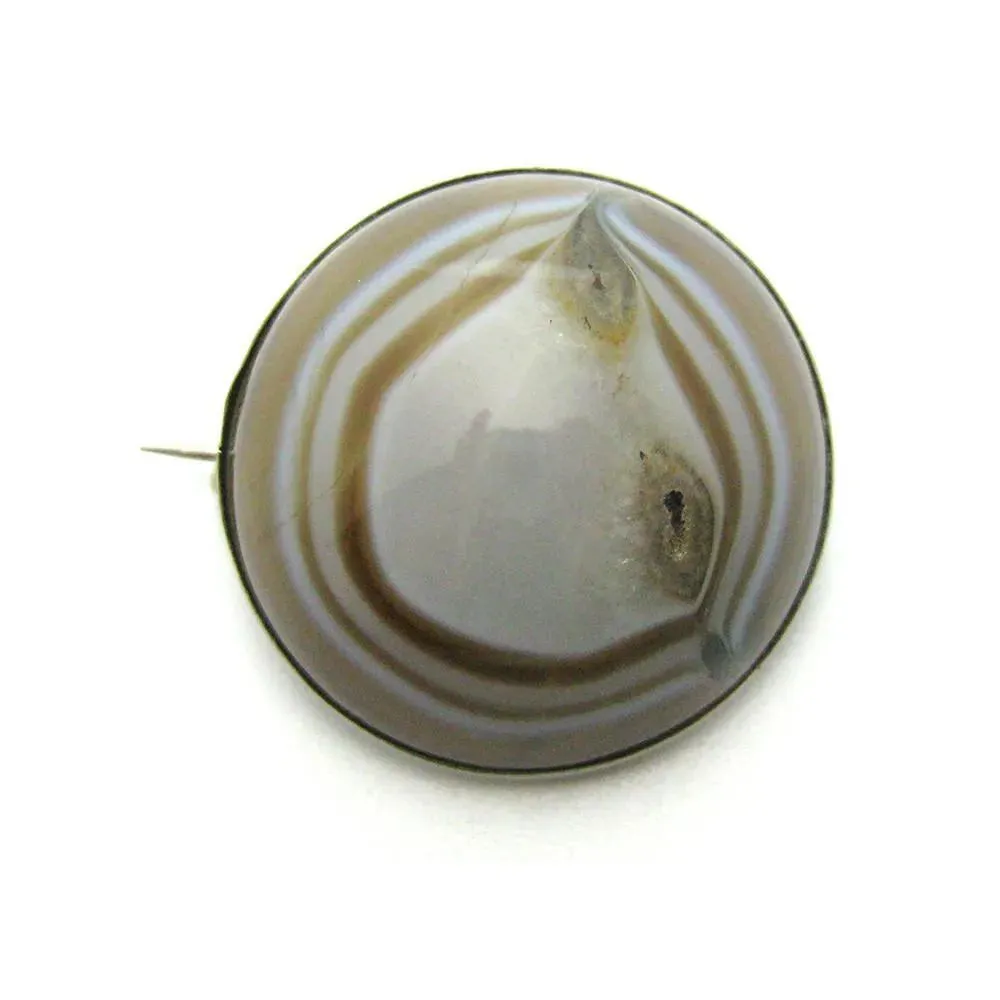 Antique Victorian Silver Banded Agate Brooch