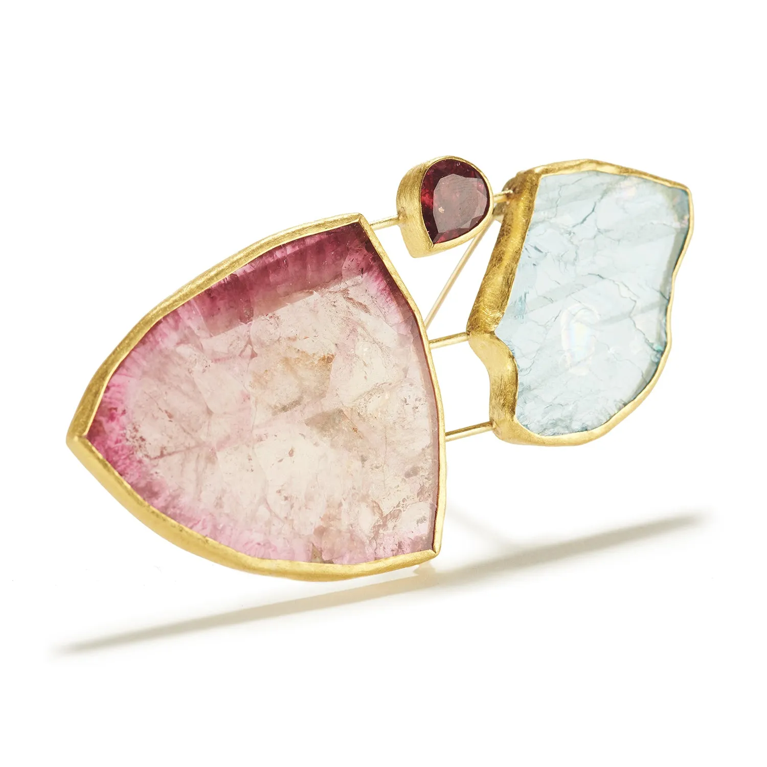 Aquamarine & Tourmaline Slice Brooch