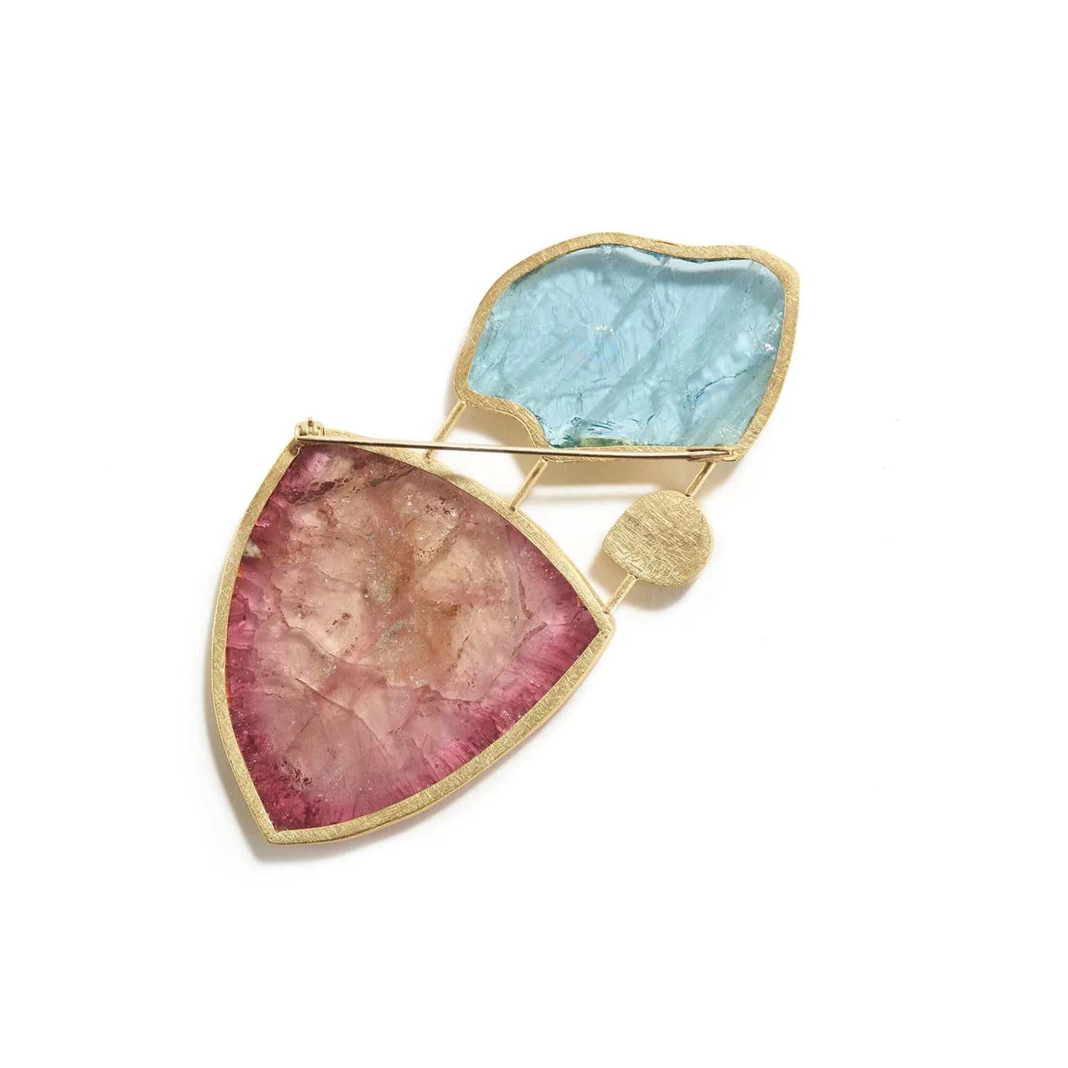 Aquamarine & Tourmaline Slice Brooch