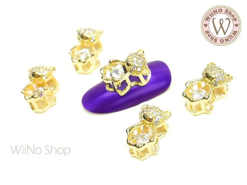 Bear with Spin Crystal Nail Jewelry Charm - 2 pcs