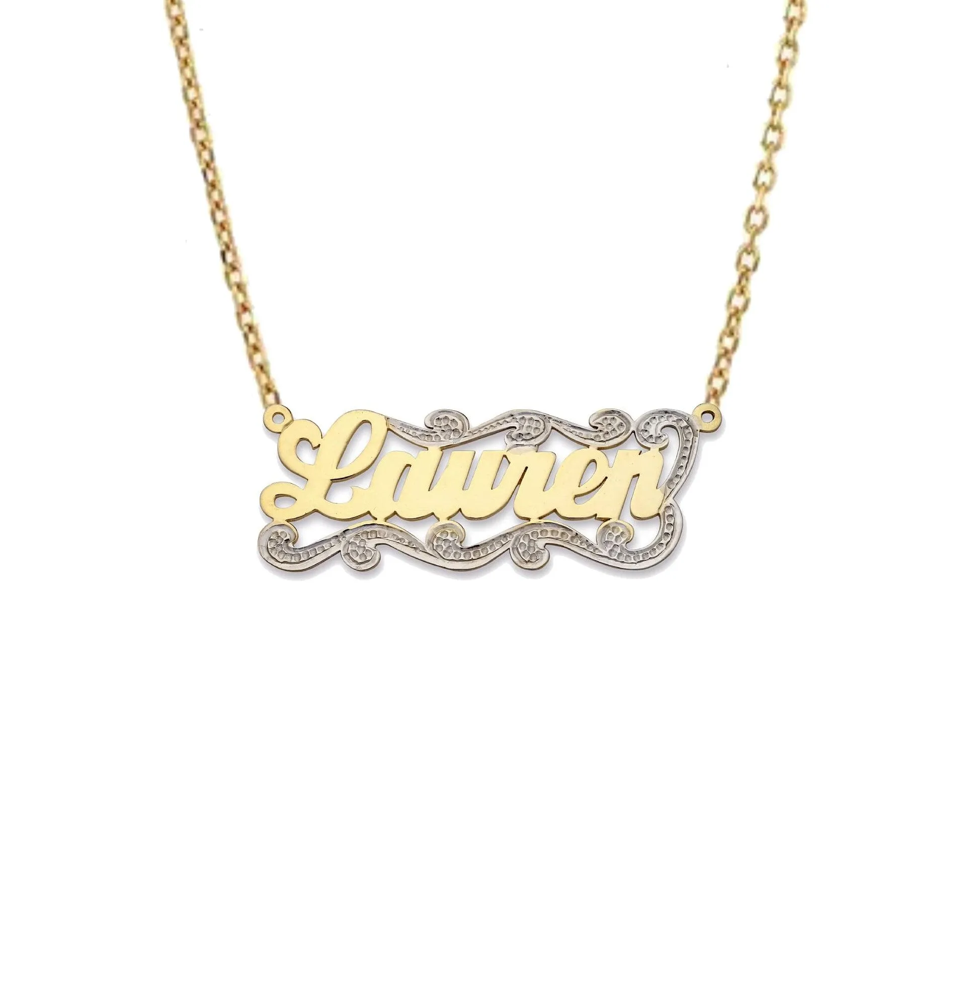 Better Jewelry Diamond Cut Script Single 10K Gold Nameplate Necklace