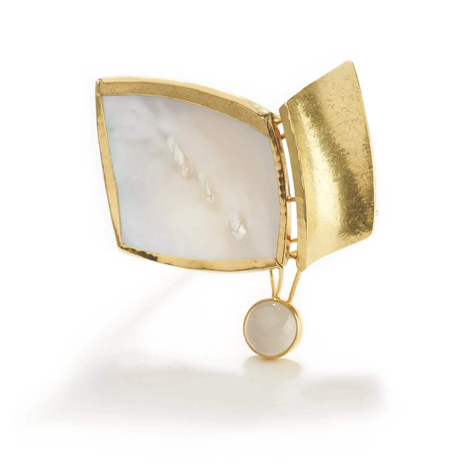 Brooch in Gold, Pearl, & Moonstone