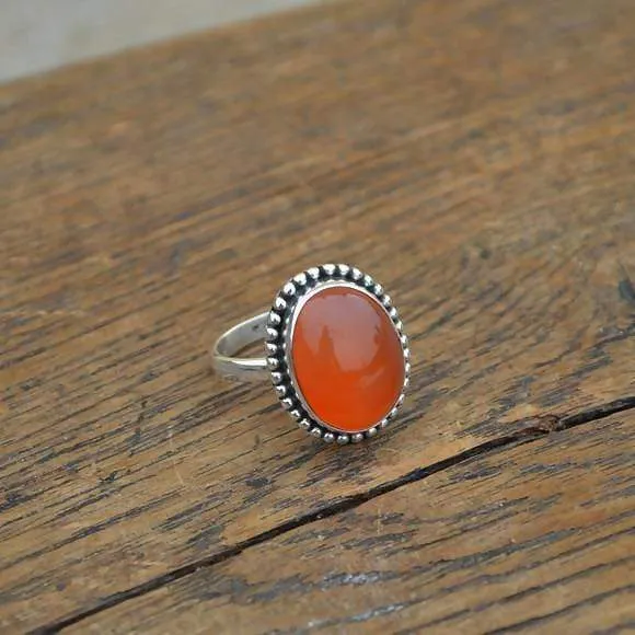 Carnelian Gemstone Ring - Orange Carnelian Ring - Designer Carnelian Ring -Sterling Silver Ring - Birthstone Ring, Nickel Free Ring