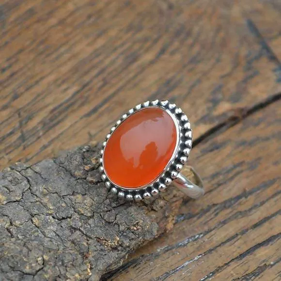 Carnelian Gemstone Ring - Orange Carnelian Ring - Designer Carnelian Ring -Sterling Silver Ring - Birthstone Ring, Nickel Free Ring