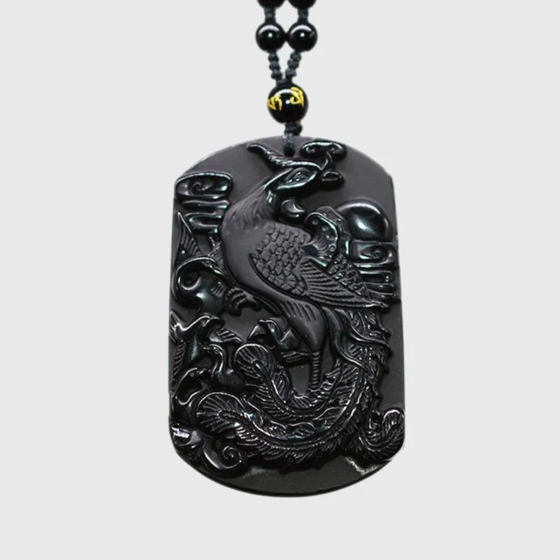 Carved Black Obsidian Phoenix Necklace