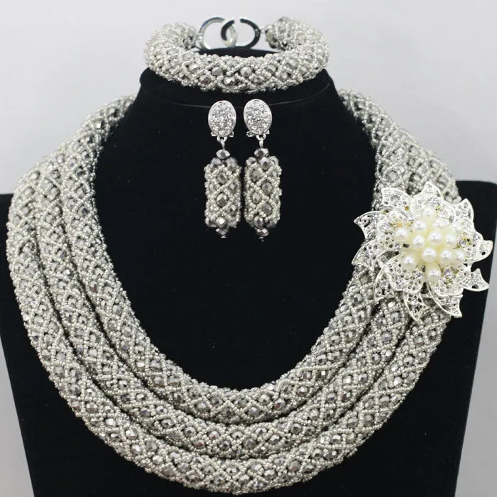 Chunky Gold Crystal Beads Women Necklace Bridal Fashion Jewelry