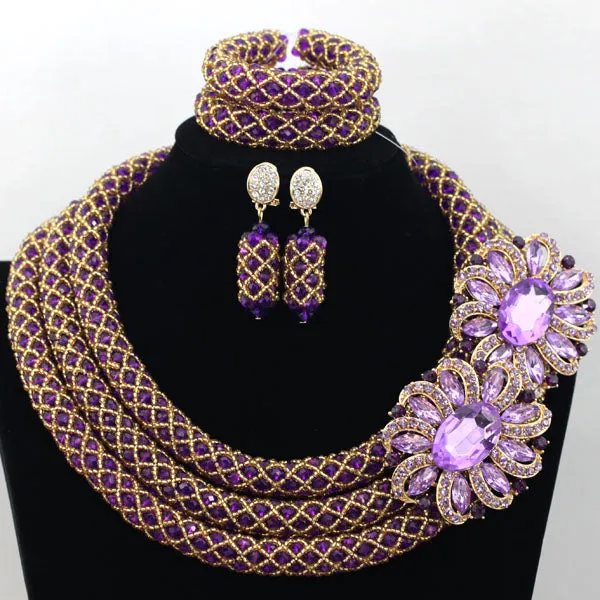 Chunky Gold Crystal Beads Women Necklace Bridal Fashion Jewelry