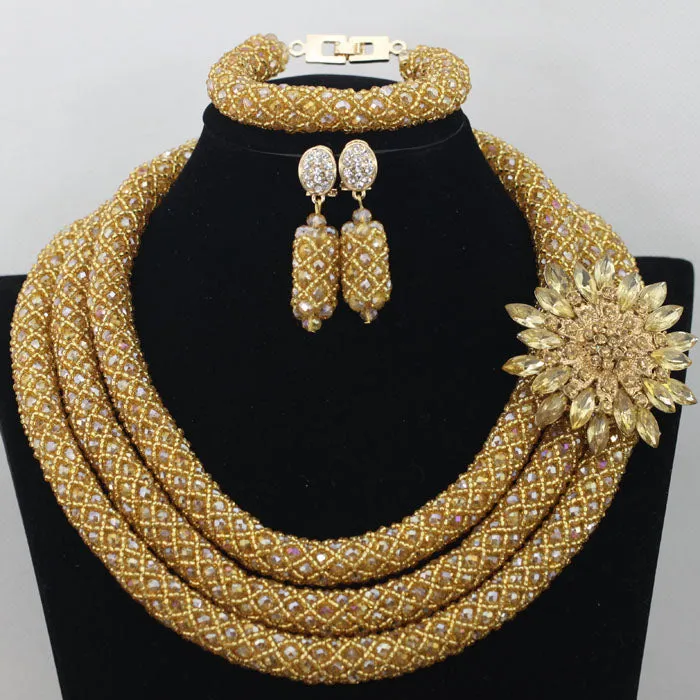 Chunky Gold Crystal Beads Women Necklace Bridal Fashion Jewelry