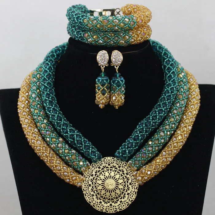 Chunky Gold Crystal Beads Women Necklace Bridal Fashion Jewelry