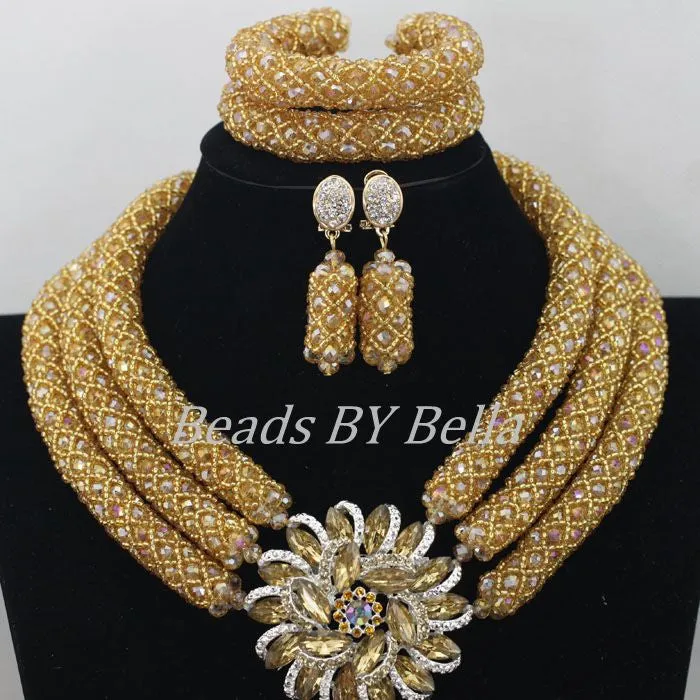 Chunky Gold Crystal Beads Women Necklace Bridal Fashion Jewelry