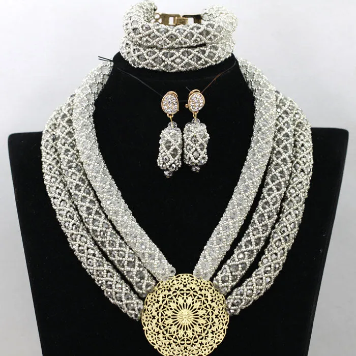 Chunky Gold Crystal Beads Women Necklace Bridal Fashion Jewelry