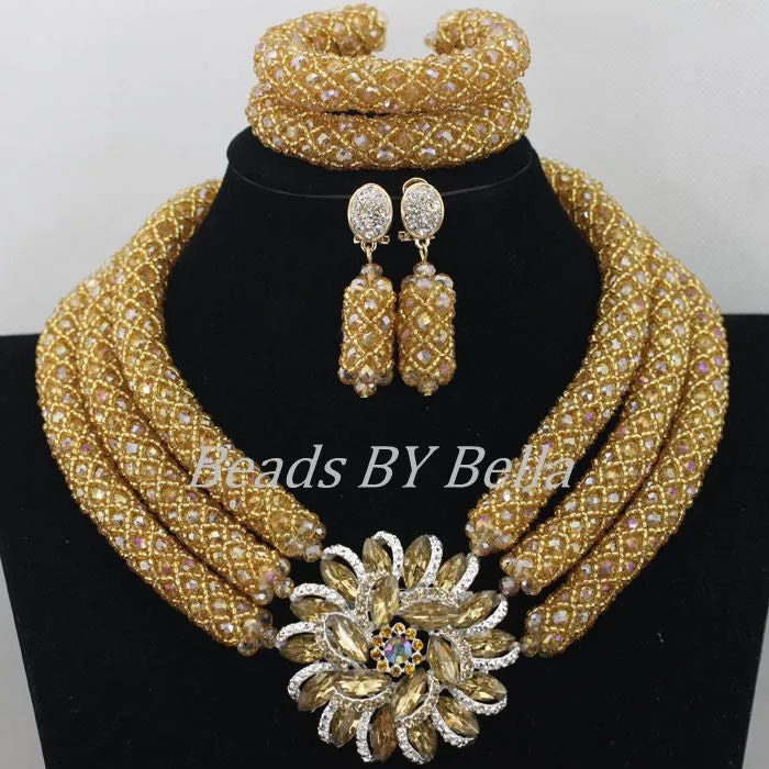 Chunky Gold Crystal Beads Women Necklace Bridal Fashion Jewelry