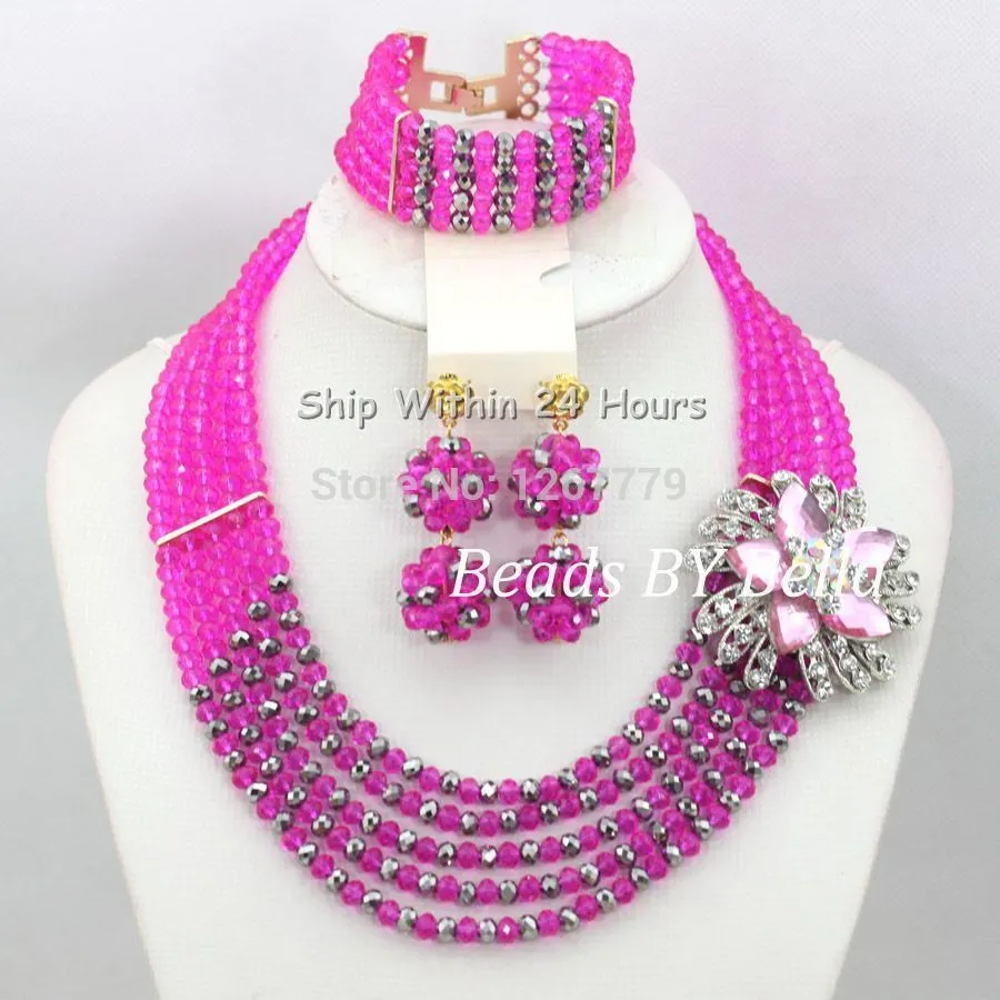 Chunky Gold Crystal Beads Women Necklace Bridal Fashion Jewelry