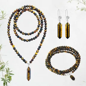 Empowerment Enhancer Tiger Eye Jewelry Set with Wrap Bracelet