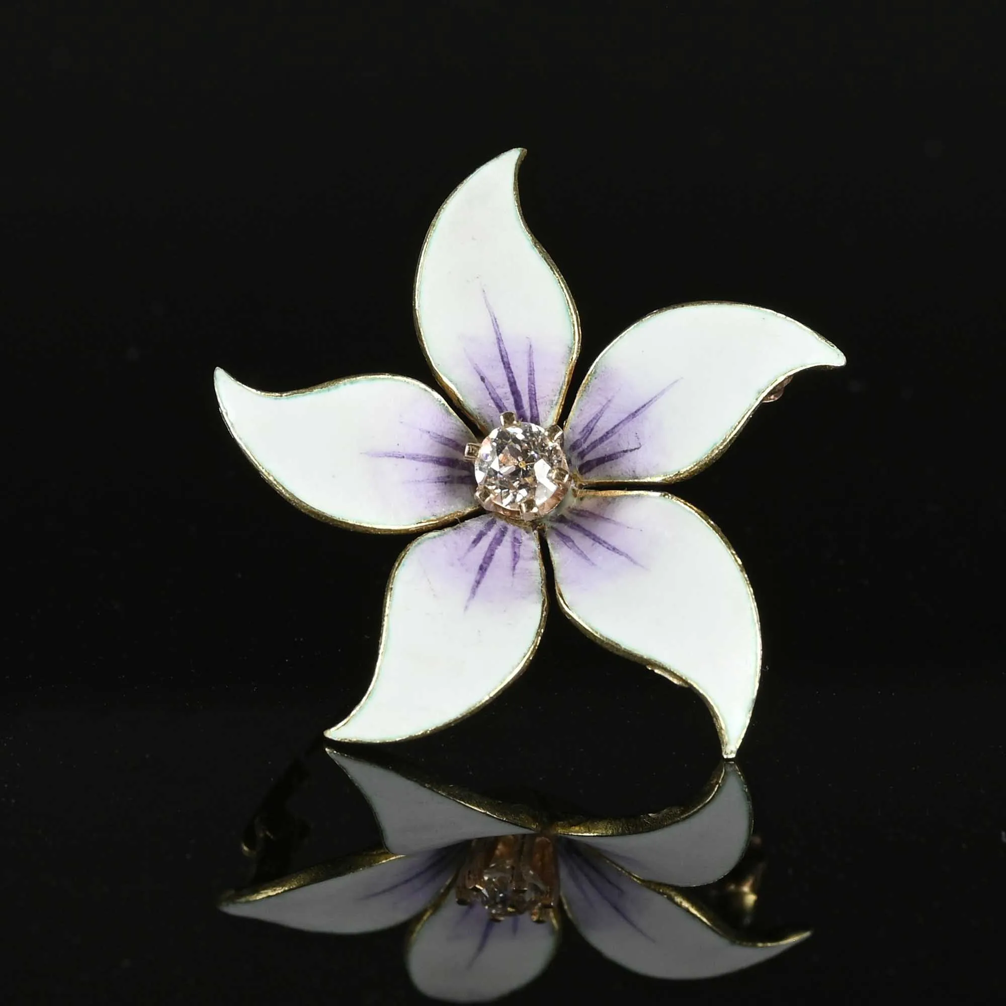 Enamel Violet Diamond Art Nouveau Pendant Brooch