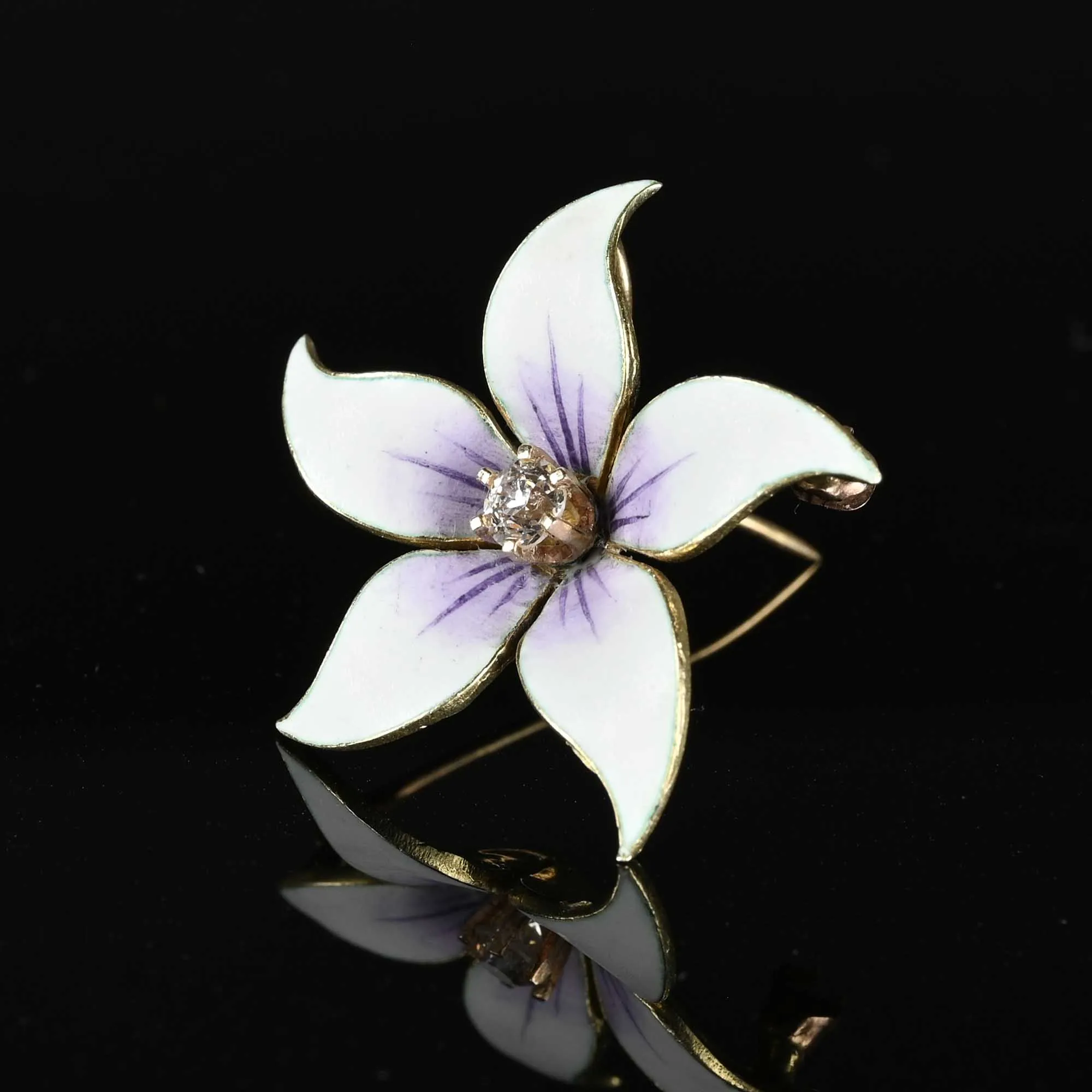 Enamel Violet Diamond Art Nouveau Pendant Brooch