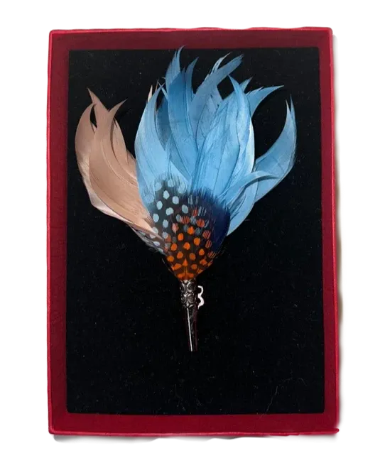 Feather Brooch - Blues and Oranges