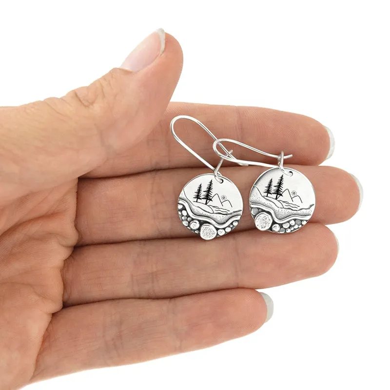 Forest Earrings Pebble Trail  Mini Forest Pebble Trail Wildflower Earrings Silver Earrings