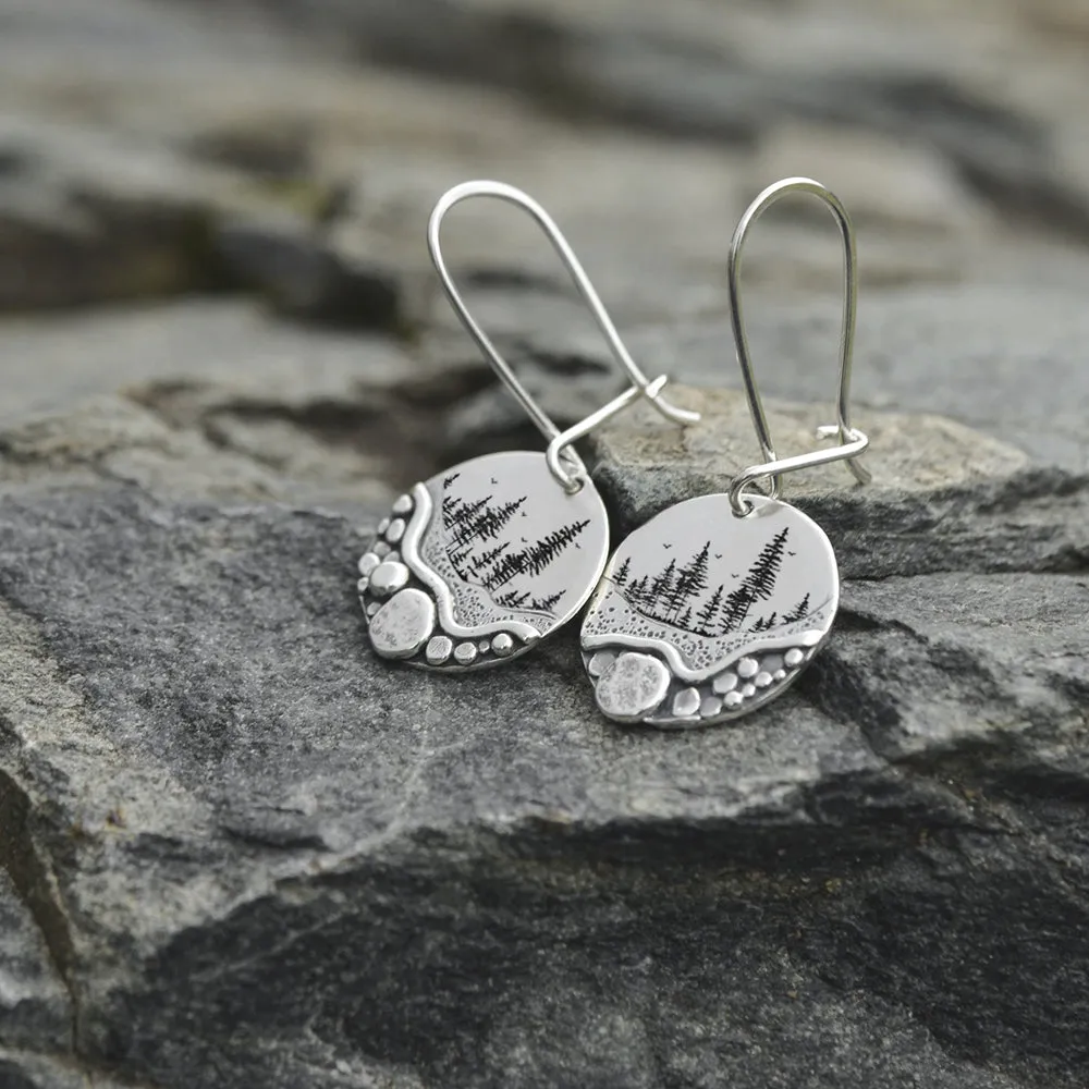 Forest Earrings Pebble Trail  Mini Forest Pebble Trail Wildflower Earrings Silver Earrings