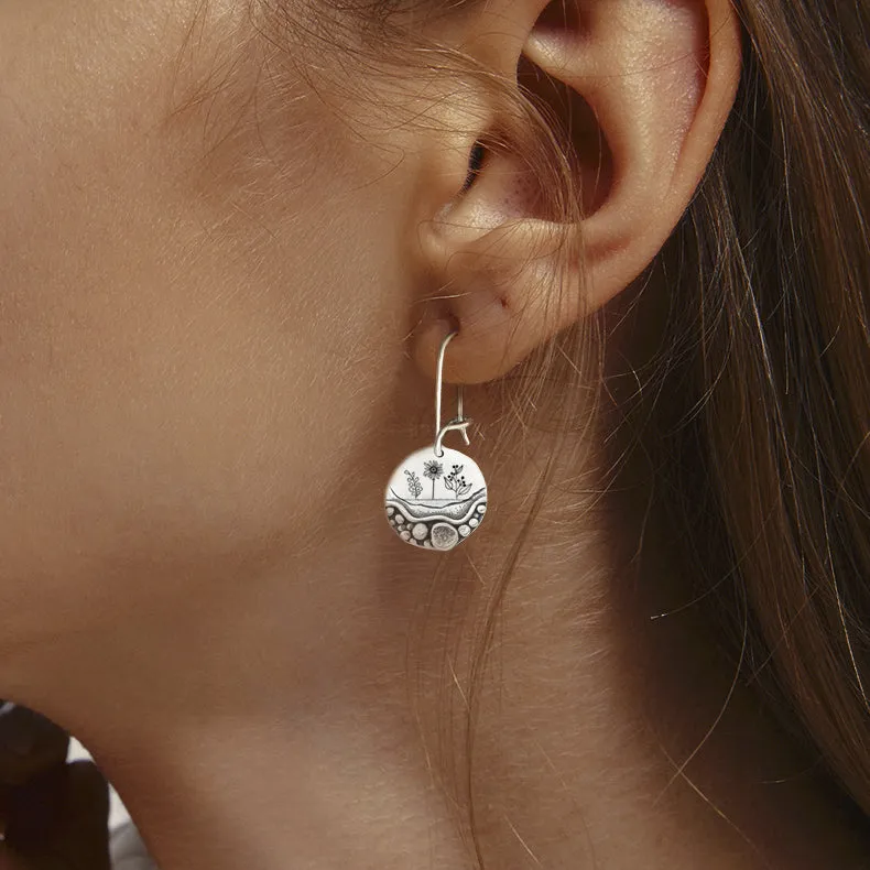 Forest Earrings Pebble Trail  Mini Forest Pebble Trail Wildflower Earrings Silver Earrings