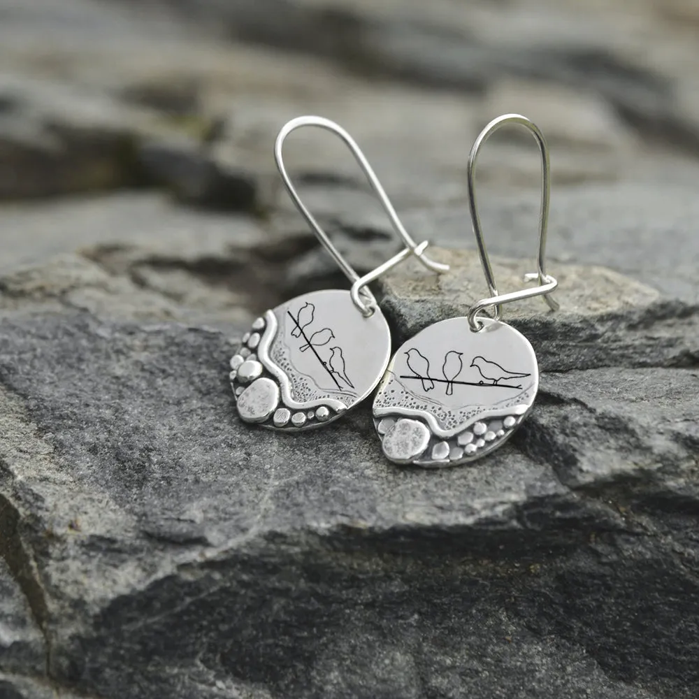 Forest Earrings Pebble Trail  Mini Forest Pebble Trail Wildflower Earrings Silver Earrings