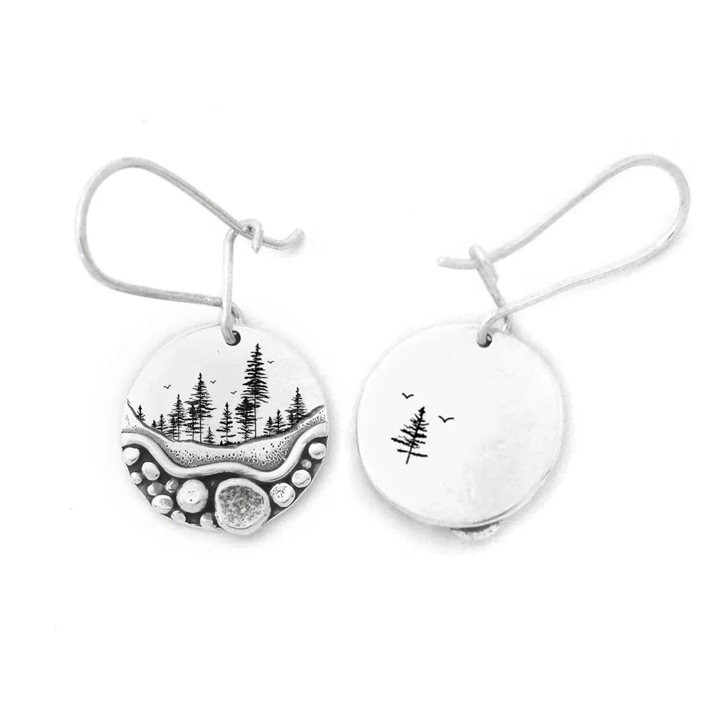 Forest Earrings Pebble Trail  Mini Forest Pebble Trail Wildflower Earrings Silver Earrings