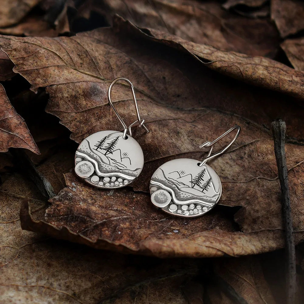 Forest Earrings Pebble Trail  Mini Forest Pebble Trail Wildflower Earrings Silver Earrings