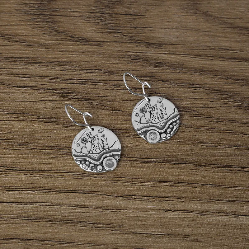 Forest Earrings Pebble Trail  Mini Forest Pebble Trail Wildflower Earrings Silver Earrings