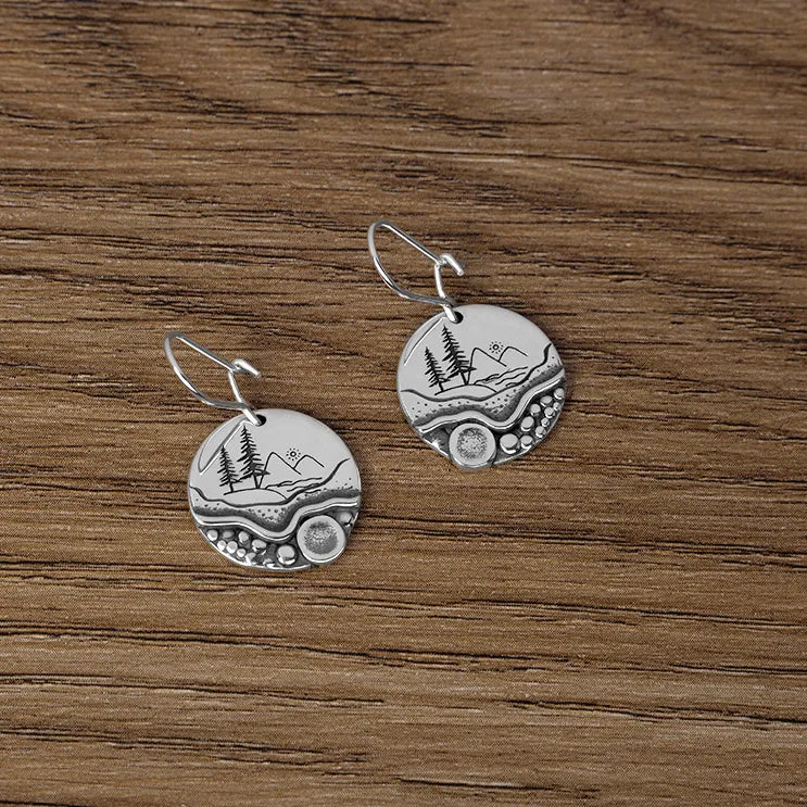 Forest Earrings Pebble Trail  Mini Forest Pebble Trail Wildflower Earrings Silver Earrings