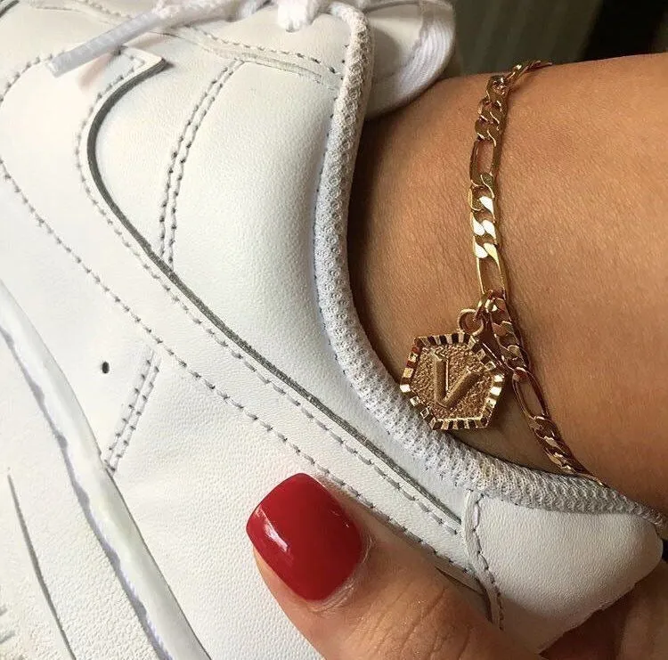 Hexagon Initial Anklet