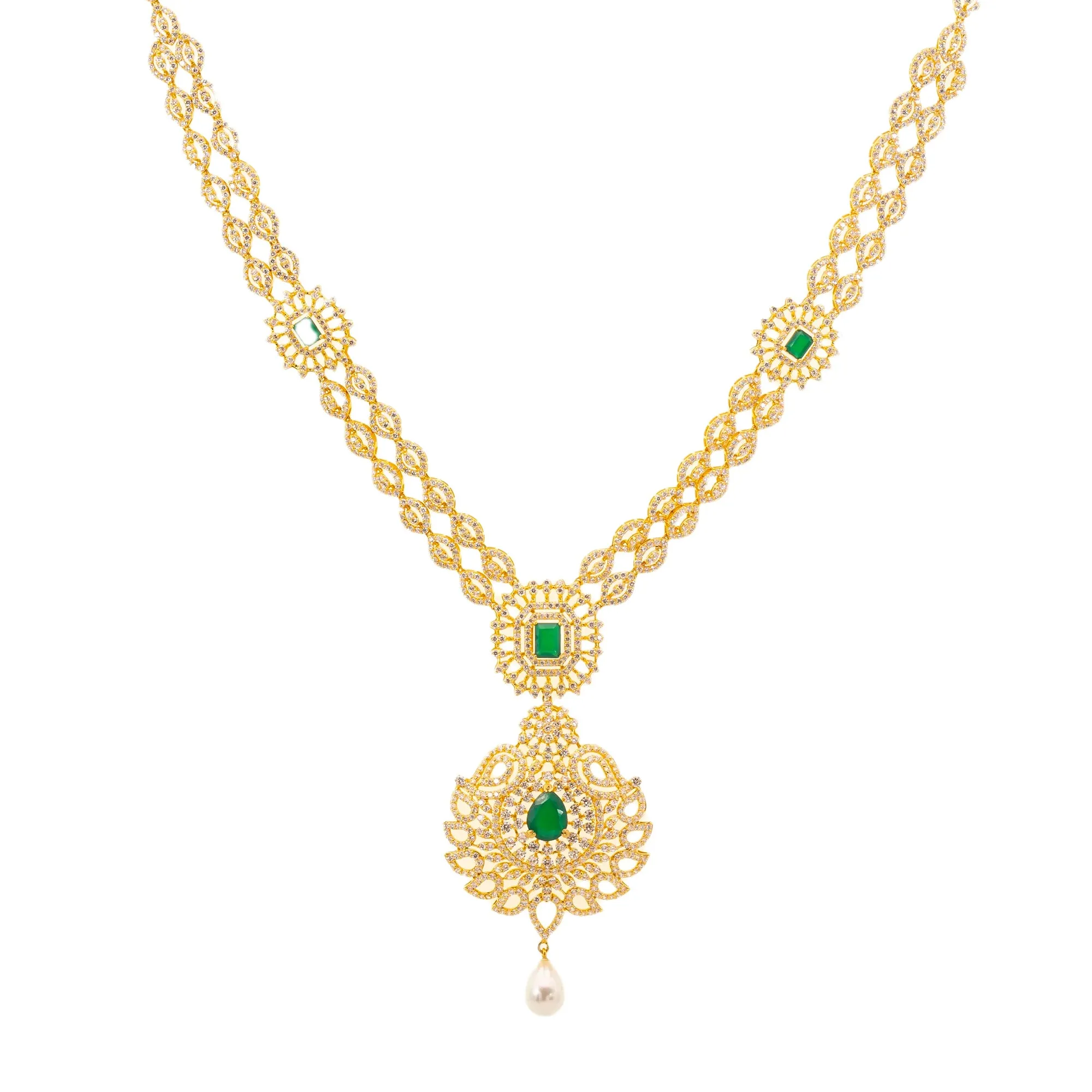 Jaya Jewelry Set w/ 22K Yellow Gold & Emeralds (77.8gm)