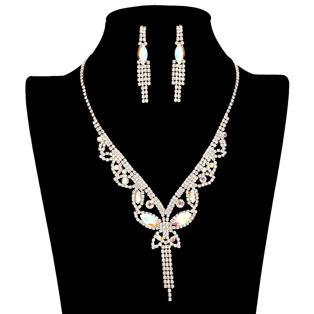 Marquise Round Stone Butterfly Rhinestone Jewelry Set