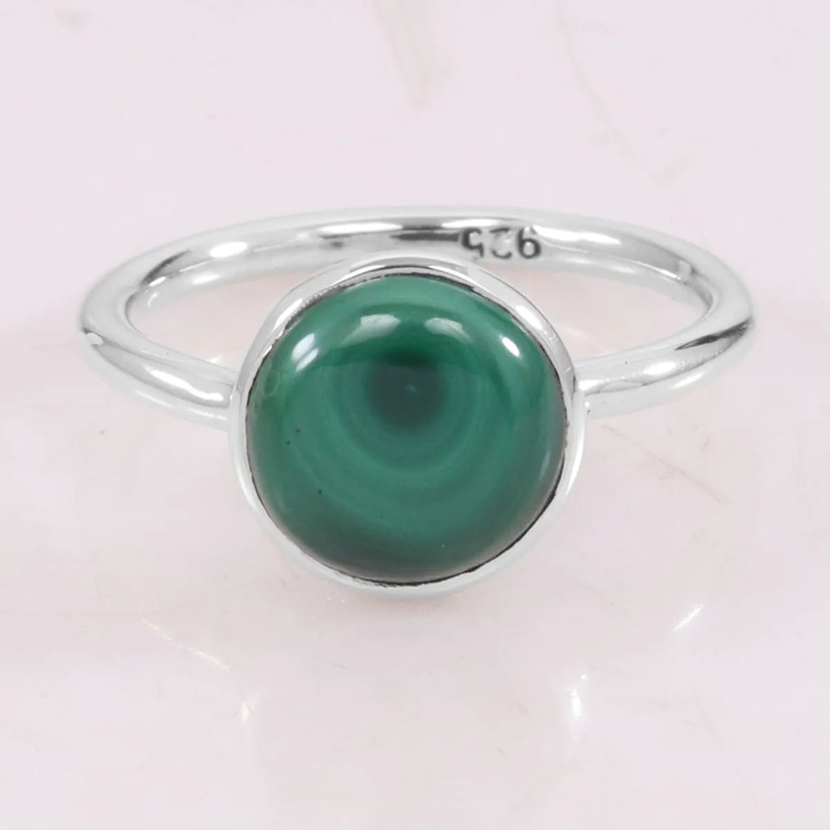 Natural Malachite Ring 925 Sterling Silver Ring, Stacking Ring, 925 Silver Solitaire Ring, Green Malachite Ring