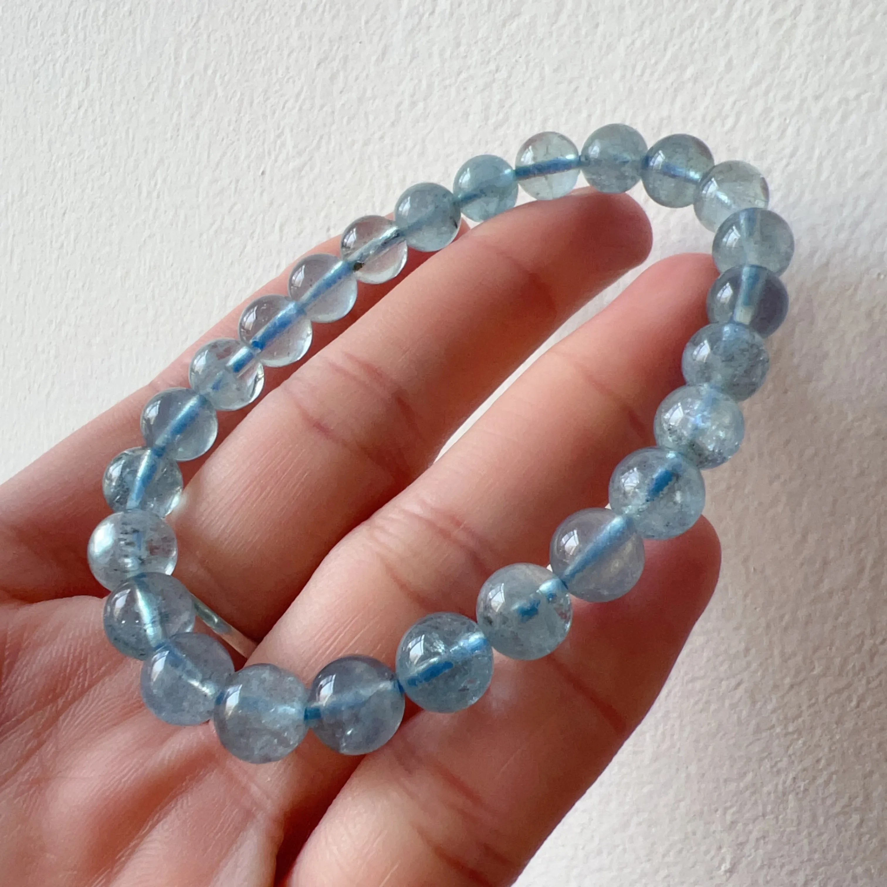 Natural Saint Maria Blue Aquamarine Beaded Bracelet with Sparkling | March Birthstone Pisces