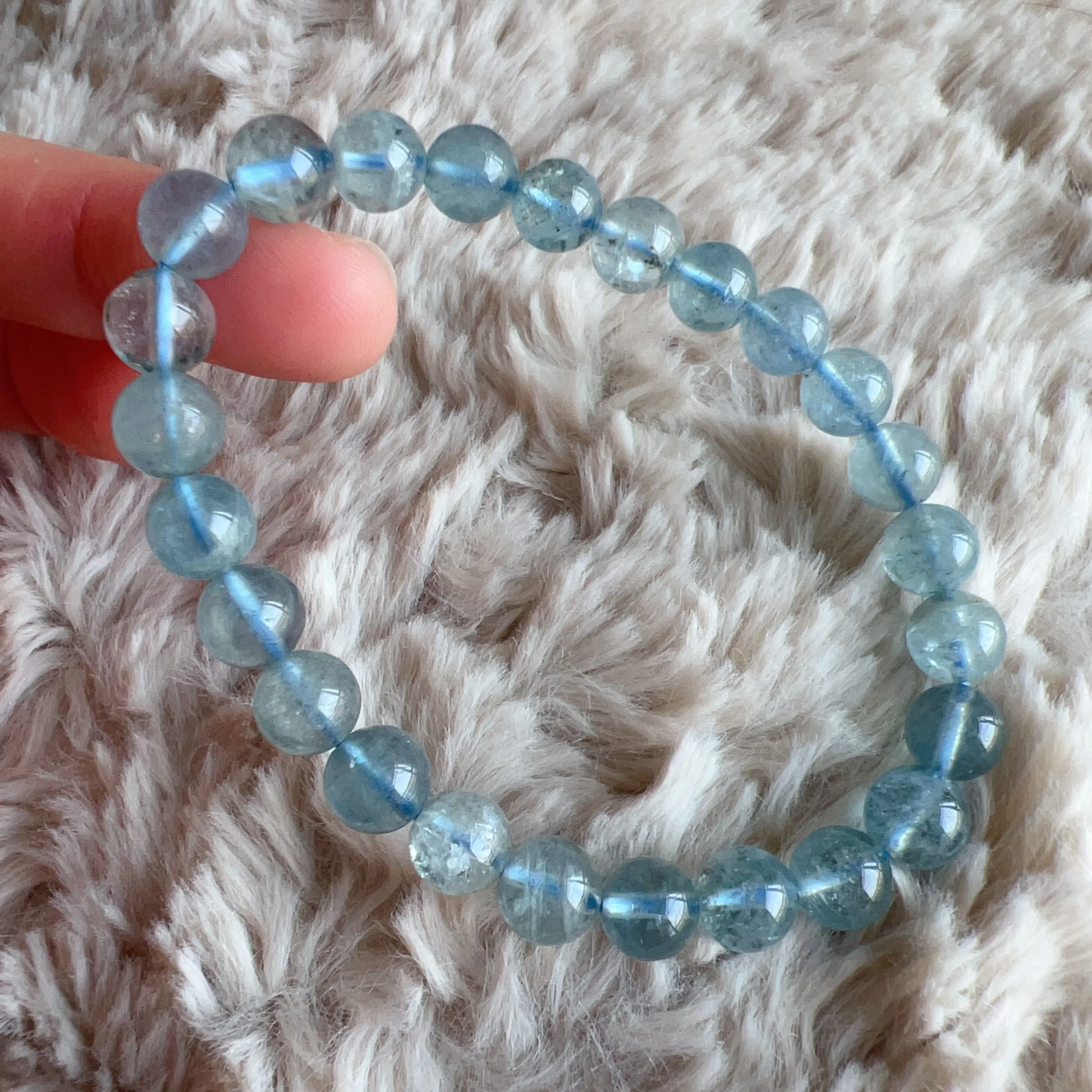 Natural Saint Maria Blue Aquamarine Beaded Bracelet with Sparkling | March Birthstone Pisces