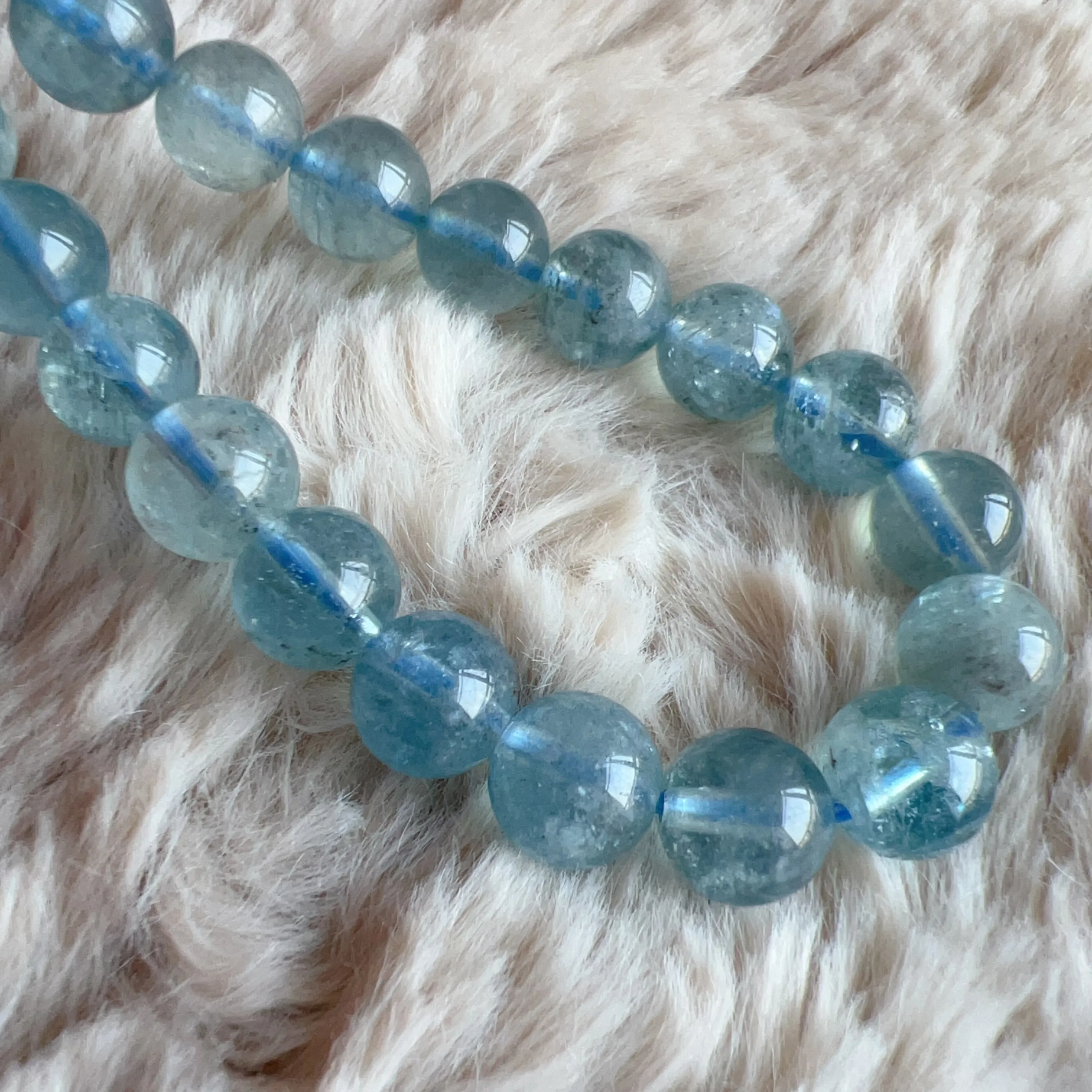 Natural Saint Maria Blue Aquamarine Beaded Bracelet with Sparkling | March Birthstone Pisces