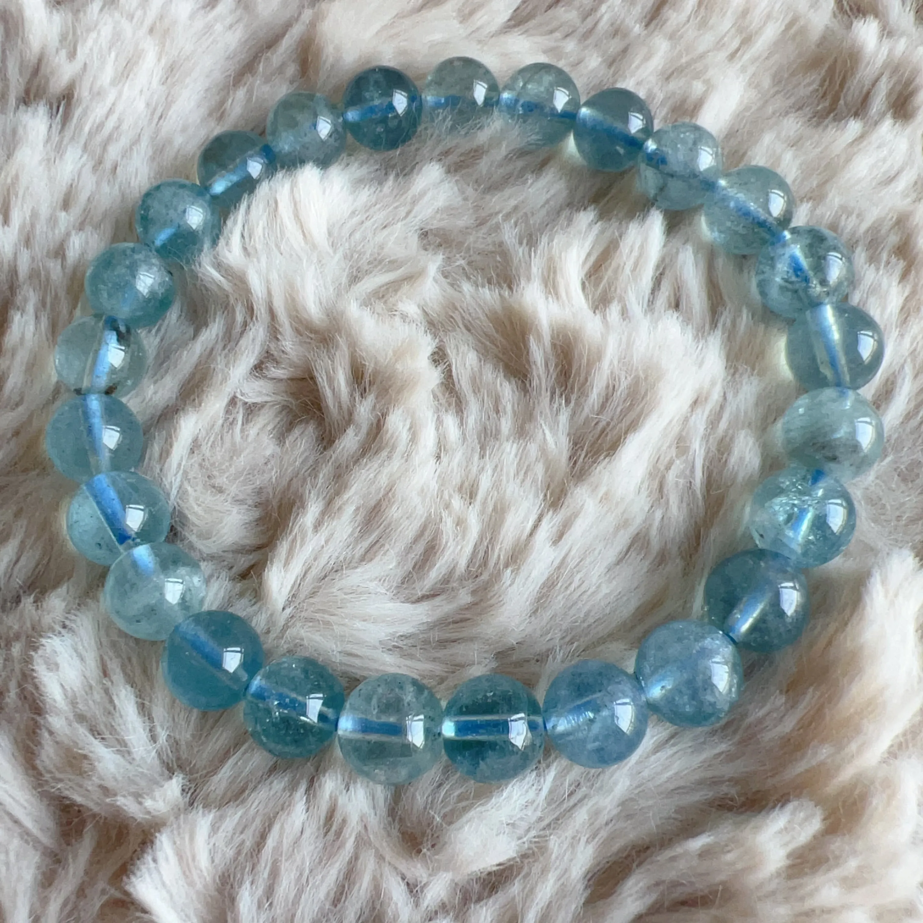 Natural Saint Maria Blue Aquamarine Beaded Bracelet with Sparkling | March Birthstone Pisces